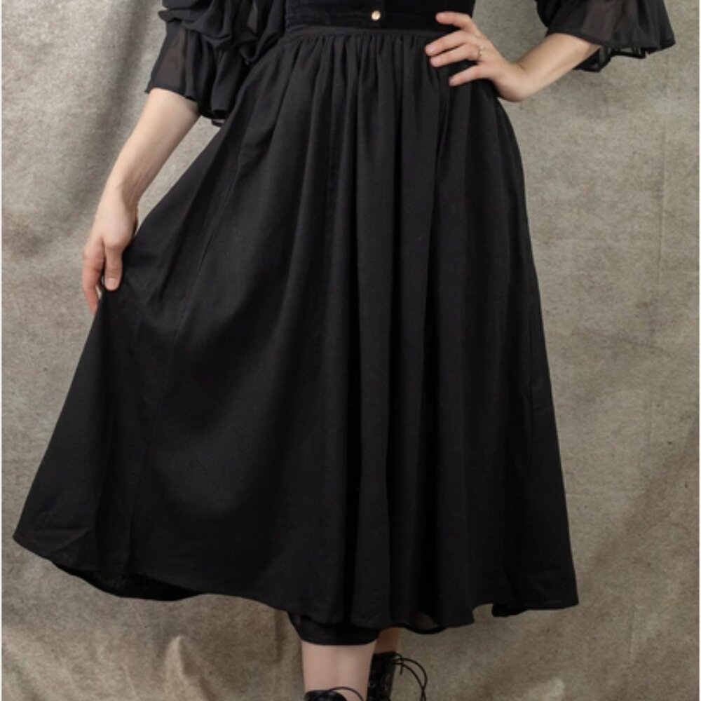 Black Cotton Midi Skirt